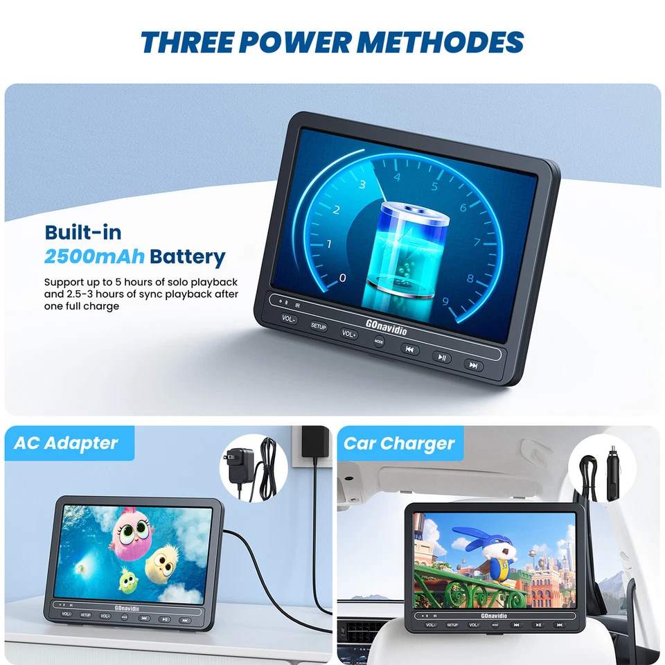 Reproductor de DVD portátil con pantalla de coche de 2 x 10,5" asiento trasero TV reposacabezas monitor con batería Foto 4 de 4