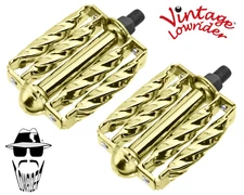 ORIGINAL F&R Vintage Lowrider Pedal Double Square Twist Bicycle Pedals 1/2" Gold