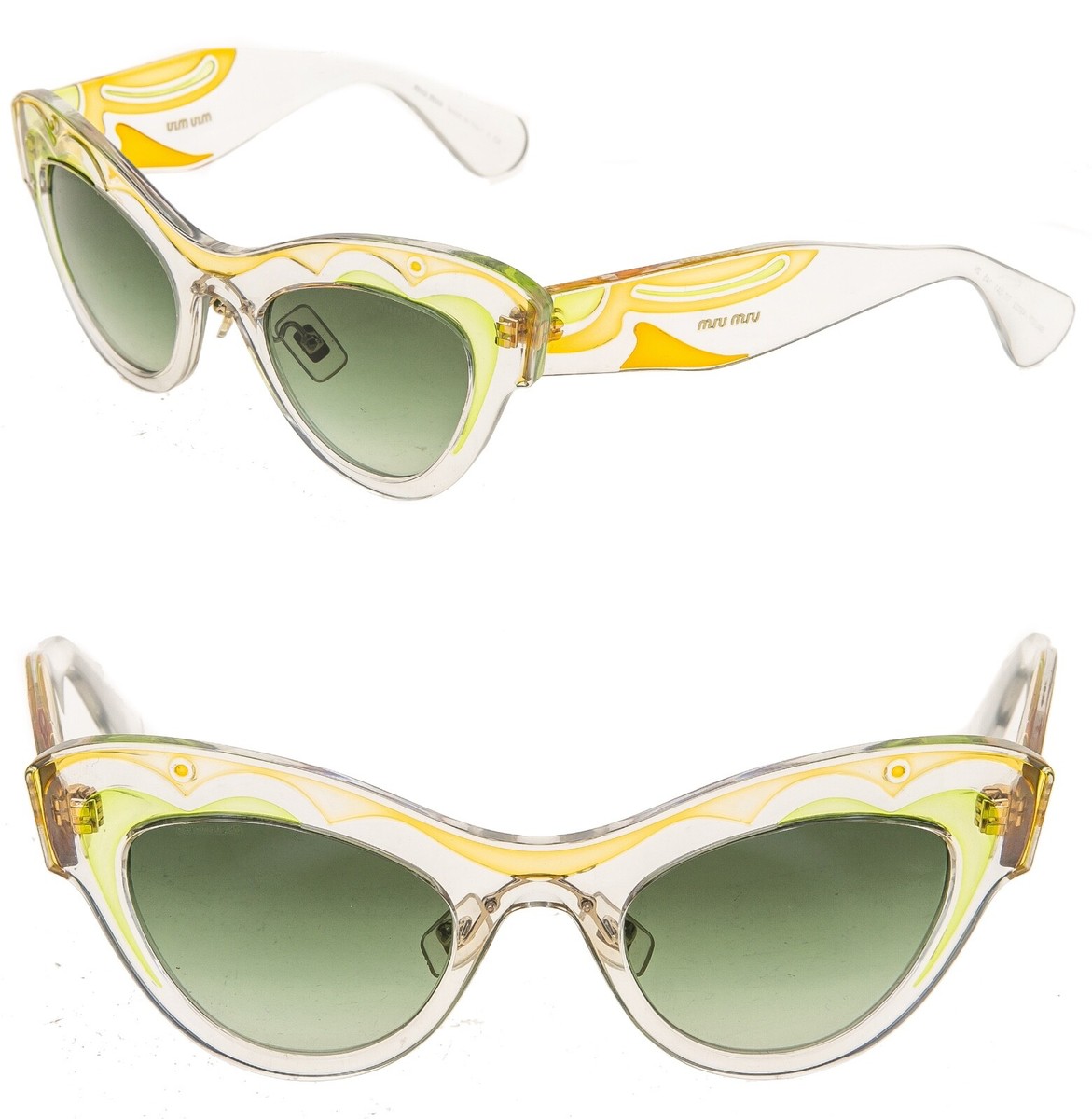 Miu Miu SMU 07P Swirl Sunglasses Transparent Green Yellow  display picture 1