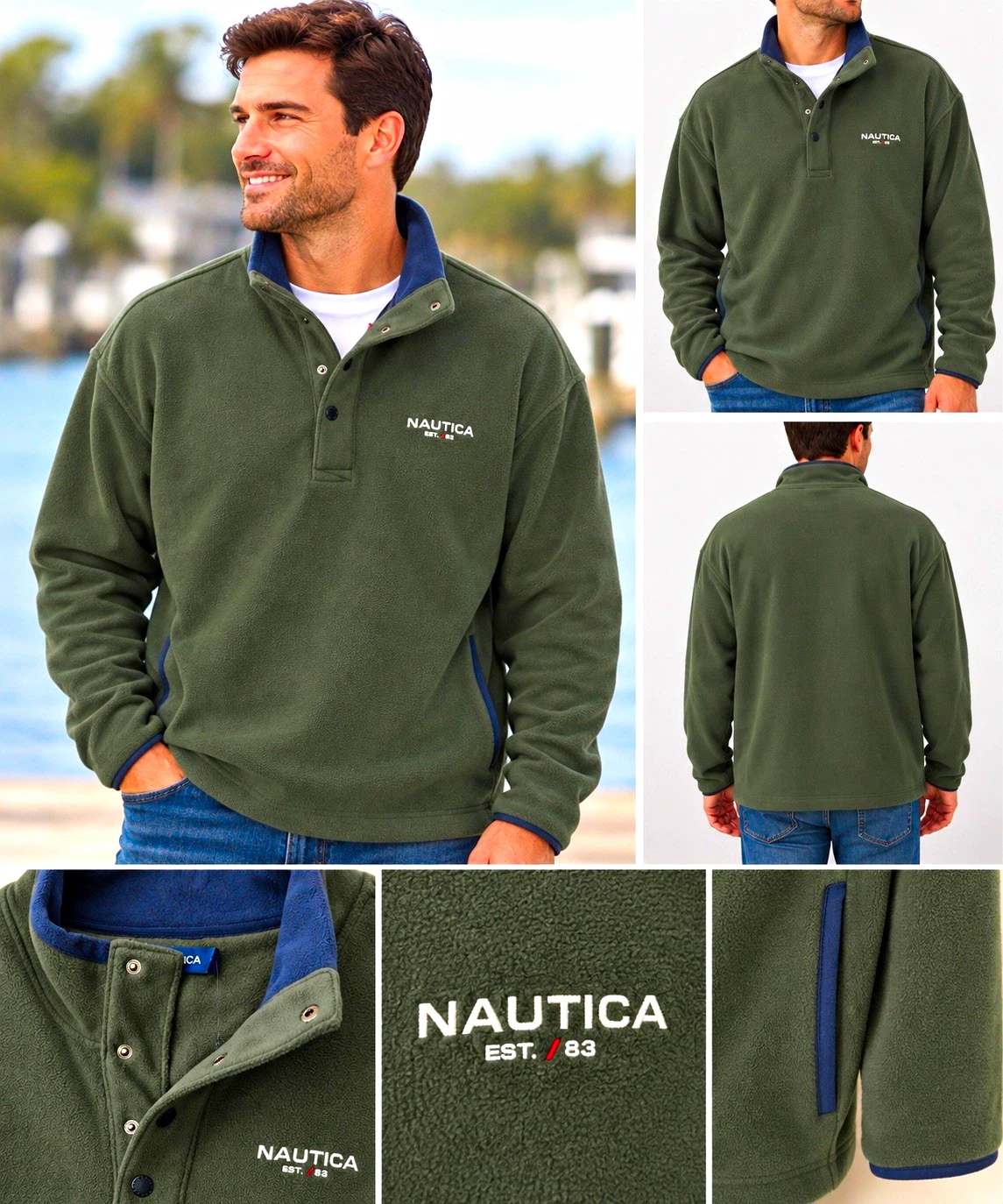 Nautica Men's Fleece Pullover Sweatshirt Mock Neck Snap Pockets 2XL/3XL - product detail image 1