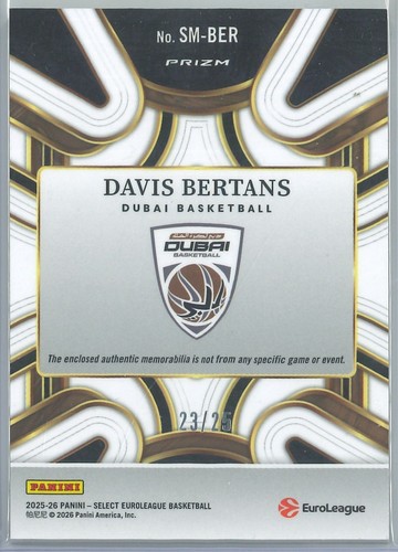2025-26 Panini Select EuroLeague BK Davis Bertans Select Memorab. Tie-Dye 23/25 - Picture 3 of 3