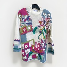 VTG Cottagecore 3D Floral Sweater NWT Pastel Ramie Cotton Rebecca Stone M L