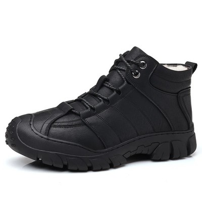 Men's Snow Work Boots with Thick Wool Cotton Padding, Leather Mid High Top Shoes