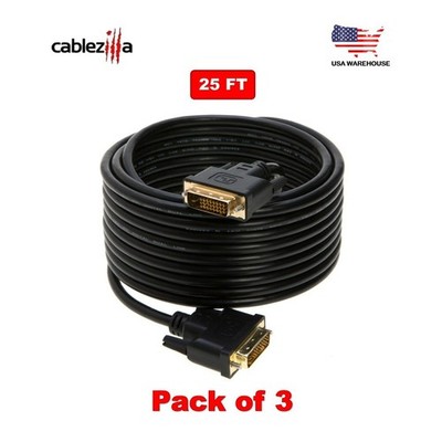 3-Pack - 25FT DVI-D to DVI-D Male Cable Dual Link 24+1 Pin HDTV PC Monitor Cord