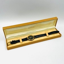 GUCCI Wristwatch Black Dial Roman Numerals Gold Color Functional F45 From Japan