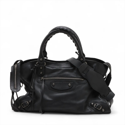 Balenciaga The City Leather 2 Way Handbag Black 115748 Mirror Included