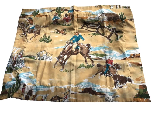 Vintage Western Cowboy Pillow Shams Set of Two Horse Roping Steer (Read)