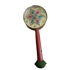Vintage Tin Toy Rattle Whistle 6 Point Green Pink Silver Star Red Green Works