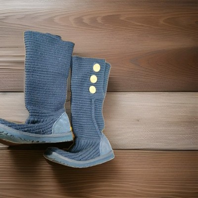 UGG Classic Cardy Knit Boot Size 8 Navy Blue Mens Women's Boot Fold Down Style