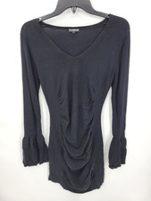Express Dress Womens Medium Black Ruched Ruffle Sleeve 90s Retro Whimsigoth