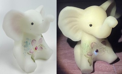 vintage Fenton Glass Dewdrops Baby Elephant white satin hand painted signed 2004