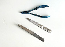 Masako 3pc Cosmetic Nail Care Set Skin Nippers Blue File Tweezers Stainless Steel