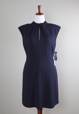 DONNA MORGAN NWT $118 Solid Navy Crepe Structured Keyhole Pencil Dress Size 10