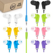 100 Pack Multi-Colored In-Ear Earbuds, Wired, Comfortable Silicone Tips, Idea...