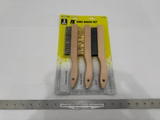 NEW 3pc Large Wire Brush Set Wood Handle - 10" Length - Stainless, Brass, Steel