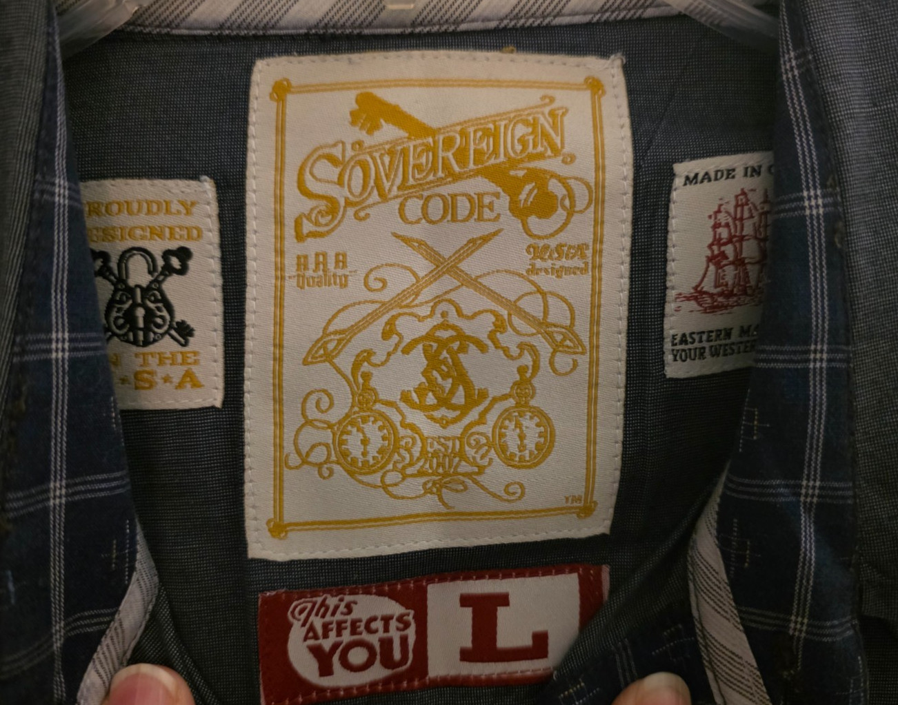 Sovereign Code Long Sleeve Gray Button Up Shirt M… - image 4