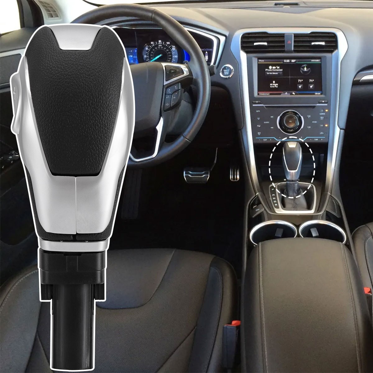 Automatic Gear Shift Knob – Leather & ABS – Direct Fit For Ford Escape, Fusion, Fiesta (2013-2015)