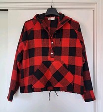 Vgt Montgomery Ward Wool Hoodie Pullover Women s L Red and Black Buffallo Plaid