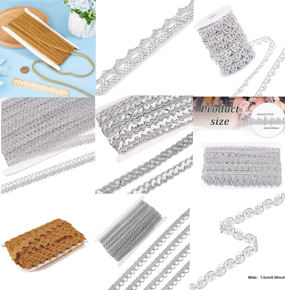 MARKENLOS 1-3 m Spitze mit Lurex Metall silber leonische Borte Spitzeborte silber 11-15mm