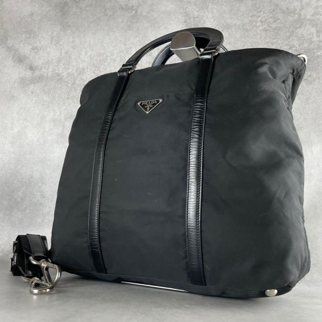 Prada Black Nylon Shoulder Bag with Triangle Logo A4 2Way Hand Carry