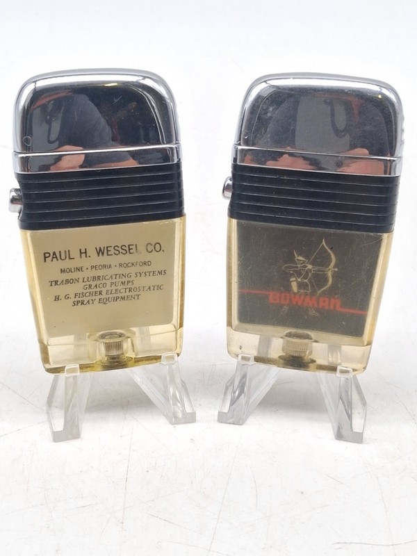Lot Of 2 Vintage Scripto Vu Lighters, Bowman, Paul H Wessel Co. Illinois.