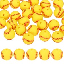 35PCS Sports Baseball Beads 15mm Silicone for DIY Crafts/Bracelet Yellow