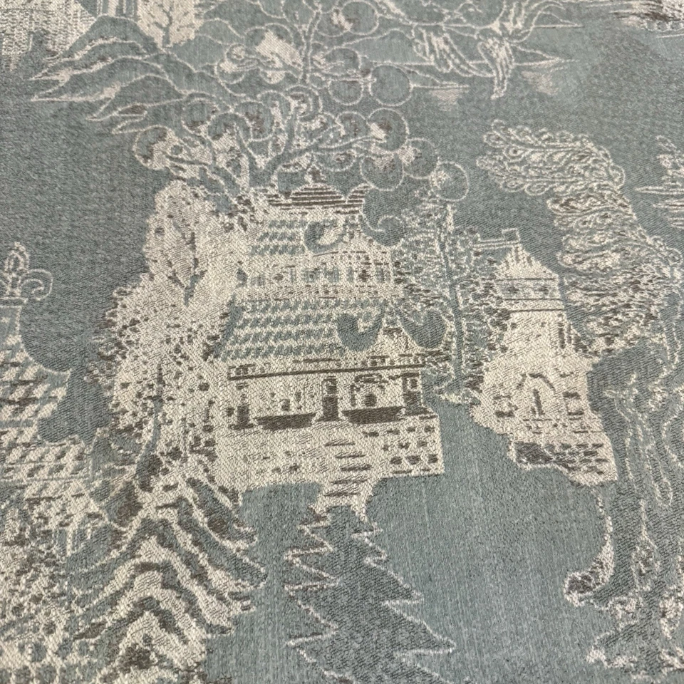 "Tela de tapicería reversible Chinoiserie pagoda jacquard asiático bronceado salvia 36""x80""" Foto 3 de 4