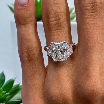 3Ct Radiant Cut Lab Created Diamond Engagement Wedding 14K White Gold FN Ring
