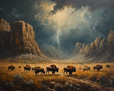 Bison Buffalo  high plains thunderstorm 8x10" Old West Landscape Art Matte Print