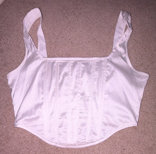 Missguided White Satin Boned Bustier Corset Top Front Zip Size 8
