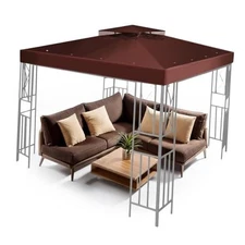  Gazebo Cover Replacement Canopy Top 12x12 Ft (3.6m x 3.6m) - Double Tier Brown