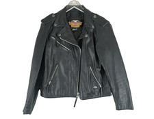 Harley-Davidson Motorcycle Jacket Women's L Black Leather Biker pockets USA MADE