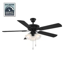 Hampton Bay Glendale III 52" LED Matte Black Ceiling Fan w/ Light & Pull Chains