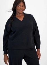 ID Ideology Women's Plus Size V-Neck Fleece Sweatshirt, Deep Black, 3X