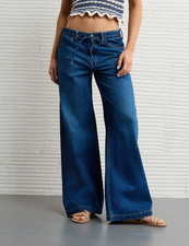 AE Dreamy Drape Low Rise Baggy Ultra Wide Leg Dark Jean, New With Tags, 000, 23W