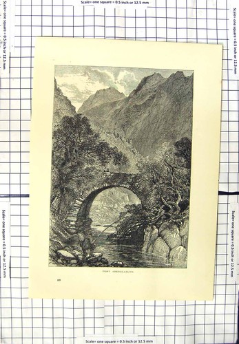 Original Old Antique Print Pont Aberglaslyn Mountains River Bridge