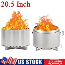 20.5" Smokeless Fire Pit Portable Outdoor Wood Burning Firepit Stainless Steel