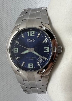   Casio Edifice Men WR100 Watch Blue Navy Face Date Window JAPAN  