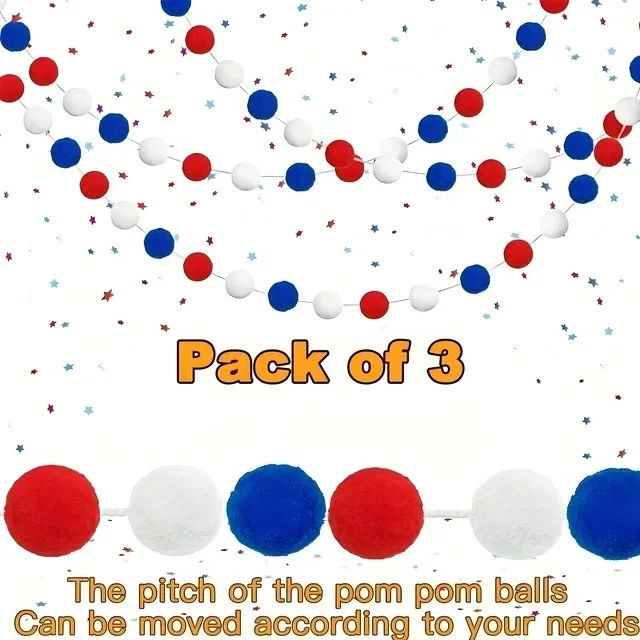 NIETEIN 4 de Julio Fiesta Decoración Hogar Patriótica Rojo Blanco Azul Fieltro Bola Guirnalda Foto 3 de 3