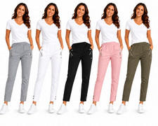 Cherry Berry Ladies Full Length Trouser Cotton Stretch Casual Elastic Waist Pant