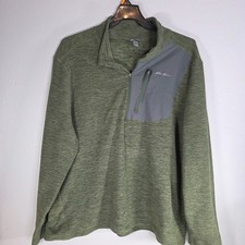 Eddie Bauer Mens XXL Green 1/4  Zip Fleece Pullover   Pocket   Hiking Outdoor