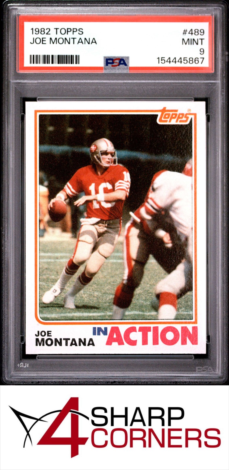 1982 TOPPS IN ACTION #489 JOE MONTANA 49ERS HOF PSA 9