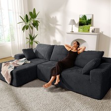 Ecksofa mit Schlaffunktion L-Form Modulares Sofa 4 Sitzer Cordstoff mit Ottomane