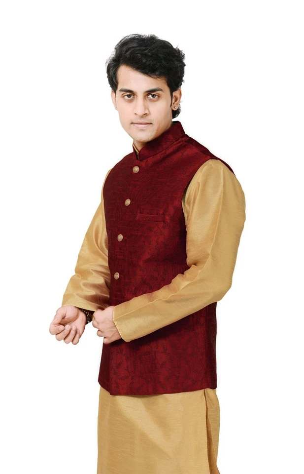 Mens Indian Pakistani Wasket Blended Silk Floral Waistcoat Koti Only 1047 - Image 3 of 4