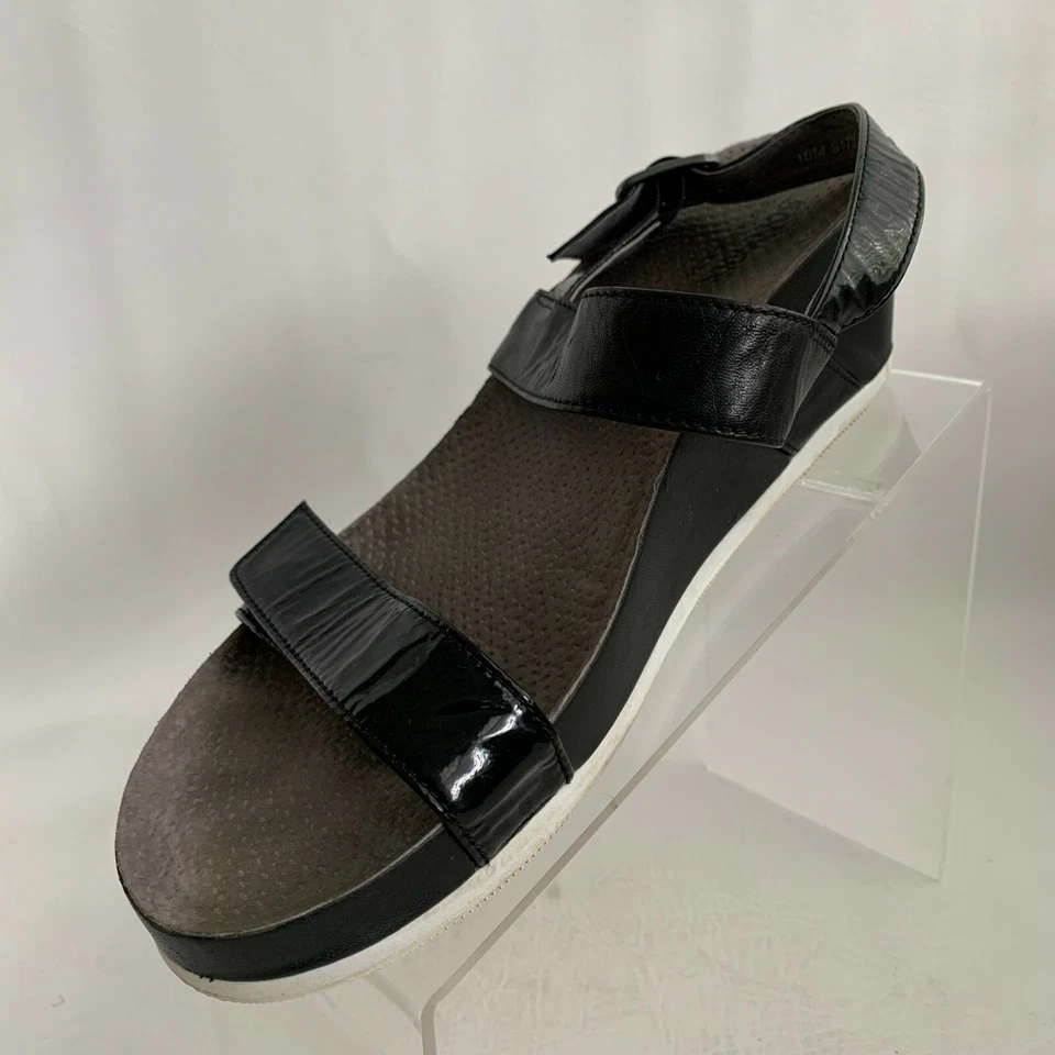 Sandalias SoftWalk Hart Correa de charol negro Hebilla de cuña Gancho Lazo Talla 10M Foto 4 de 4