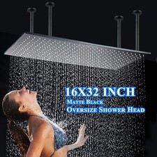 Black 16"x32" Rain Shower Head High Pressure Large Rainfall Top Sprayer Brass
