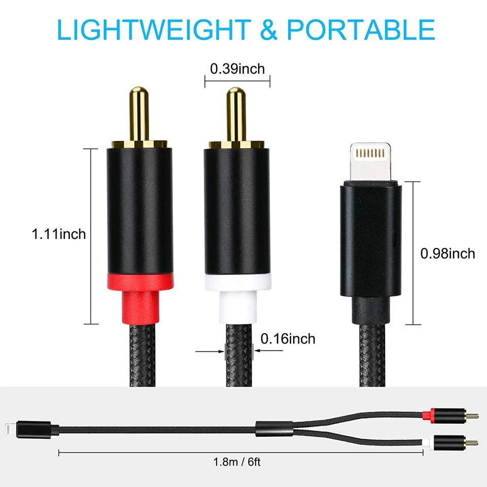 2-штекерный адаптер RCA на iOS аудио стерео кабель вспомогательный шнур совместим с iPhone Pad - Изображение 3 из 4