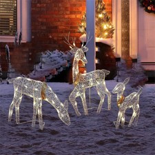 3 Sets of Reindeer Family Lighted 2D Christmas Deer Decoration Warm Yellow Light