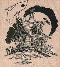 Mounted Rubber Stamps, Haunted Shack, Haunted House, Halloween, Ghost, Bat