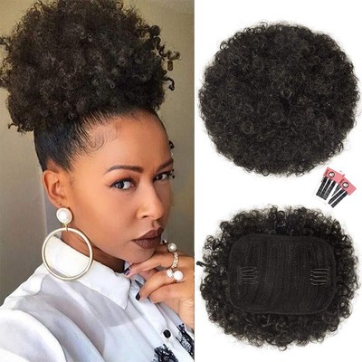 rosmile Afro Puff Drawstring Ponytail Extension for Black Women Premium Dark ...